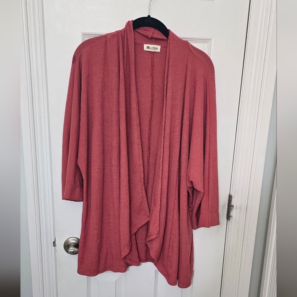 Blue Moon Coral Waterfall Open Cardigan, 3/4 length sleeves Size 1X (1202)